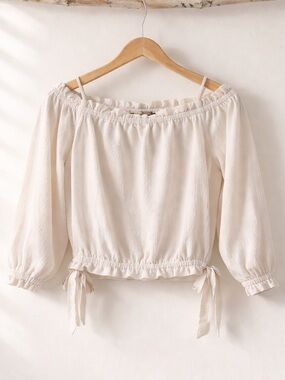 Papermoon Cream Off-Shoulder Tie-Hem Blouse